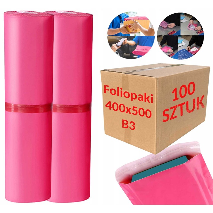 Plicuri PAKO FolioPaki roz, set 100 buc, 400x500mm