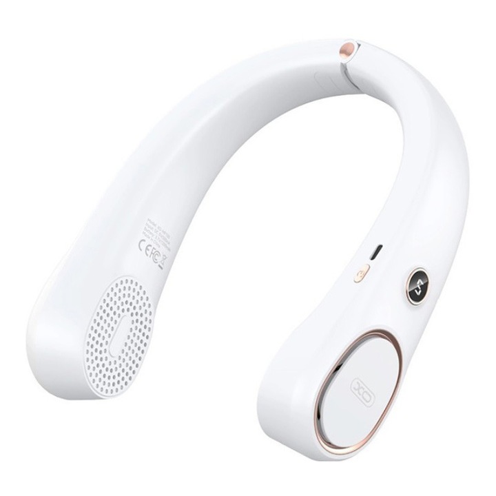 Вентилатор за врат XO-MF100, Батерия 1200mAh, 5 скорости, Бял