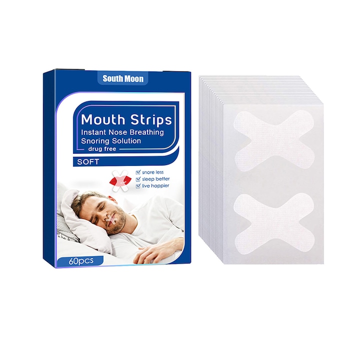 Plasturi nazali South Moon, set 60 bucati, marime medie, pentru respiratie usoara, zona nazala