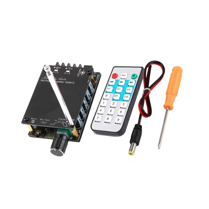 Стерео аудио усилвател 2x100W Bluetooth 5.0 с радио, Rqiurpn, TPA3116D2