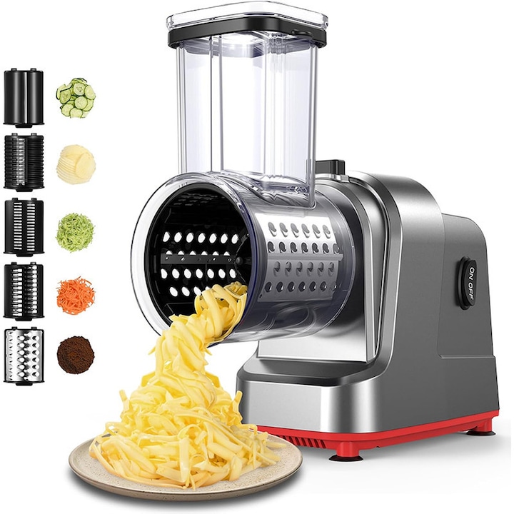 Мултифункционална електрическа ренде Rqiurpn, 250W, 6 остриета от неръждаема стомана, червено/сребристо