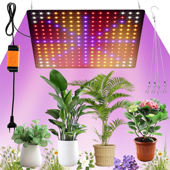 Lampa LED slim pentru cresterea plantelor florilor si legumelor, 1000w, spectru complet, 225 LED-uri, lumina calda 30*30cm