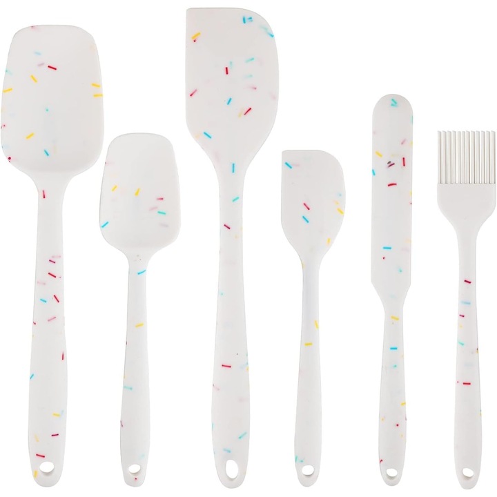 Set 6 Ustensile de Bucatarie din Silicon Termorezistent, Spatula Mica/Mare, din Silicon, Silicon, 1 Pensula, Alb
