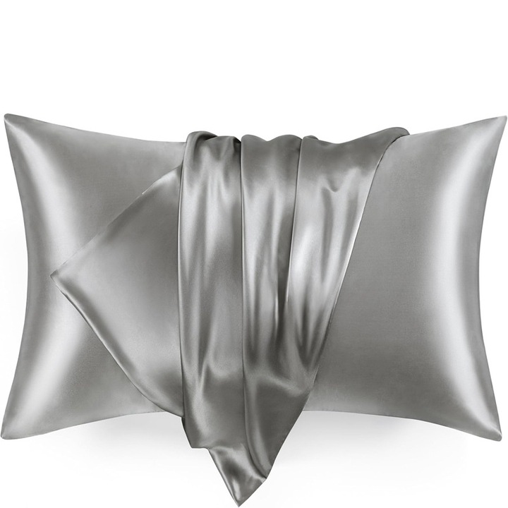 Set de 2 fete de perna, SHEFEITE, poliester satinat, antirid, Inchidere tip Plic，50 x 70 cm，Gri