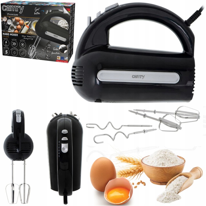 Mikser manual, 800W, 5 viteze, negru, 29.5x9.2x19cm, set cu 2 accesorii