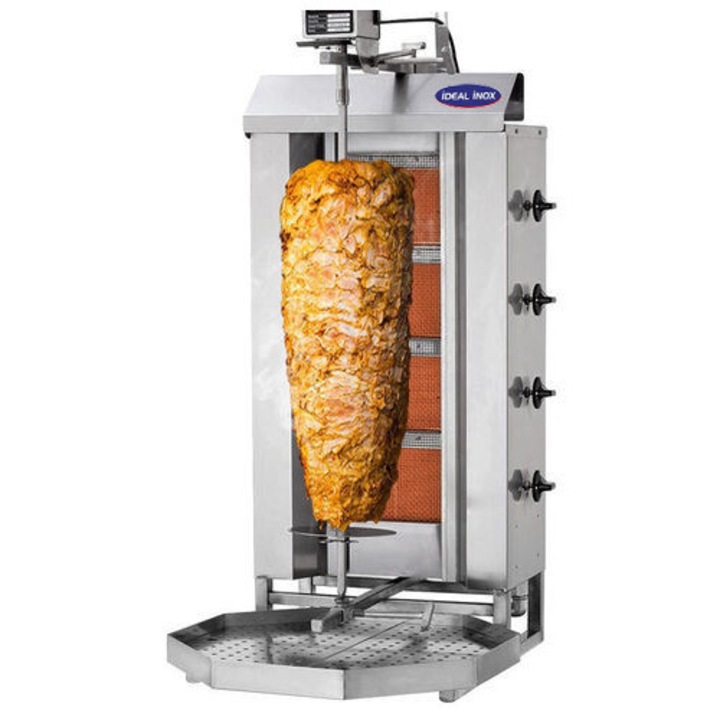 Aparat shaorma aparat kebab 4 arzatoare Ideal Inox motor sus CLR.KLG221 pe gaz natural