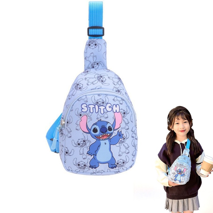 Geanta de piept crossbody Lilo & Stitch, la moda si casual, cu portofel pentru monede, potrivita pentru uz zilnic si calatorii