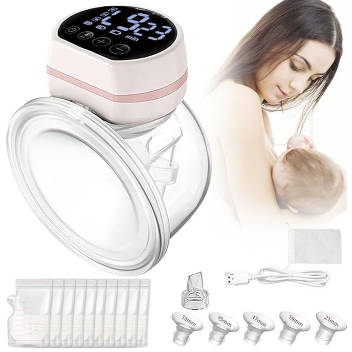 Elektromos mellszívó, hordozható, kihangosító, masszázs funkcióval, tárolótáskával, rózsaszín