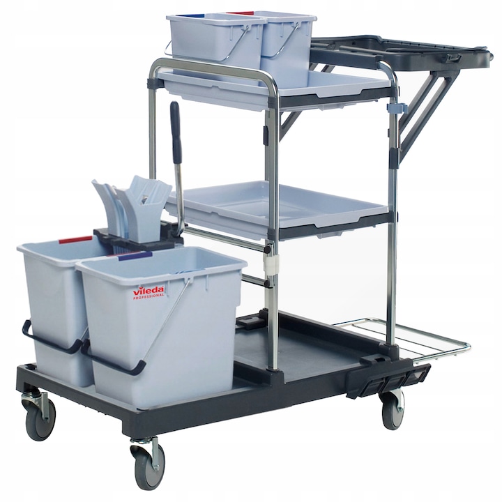 Carucior de curatenie Origo 100 FX, Vileda Professional, 2 x galeata 25L, 2 x galeata 6L, gri