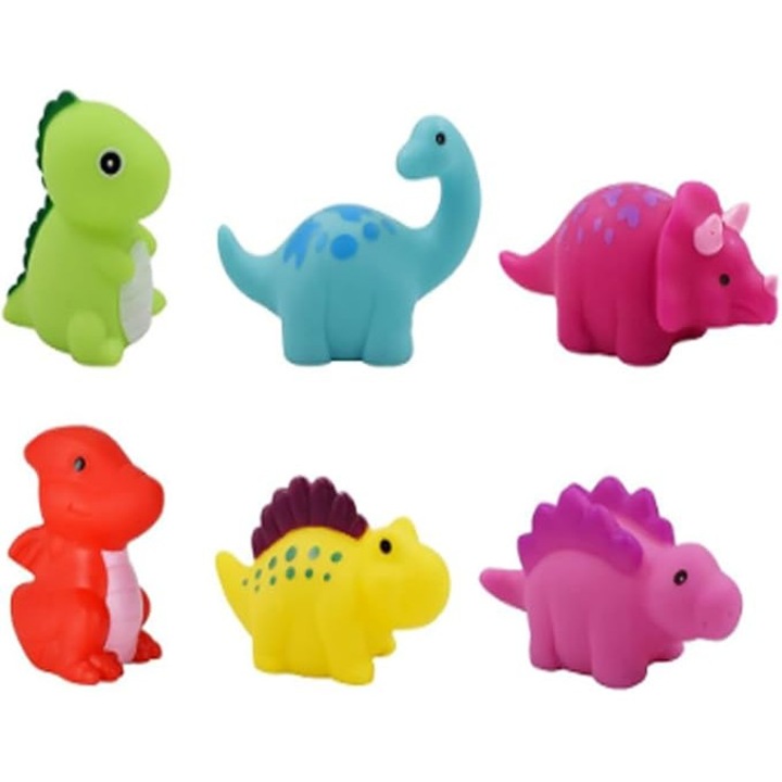 Baba fürdőjáték szett, dinoszauruszok, 6 darab, gumi, élénk színek