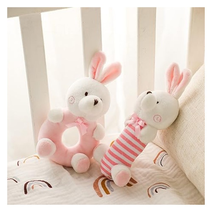 Készlet 2 csörgőjáték babáknak, Nyuszi, Rózsaszín