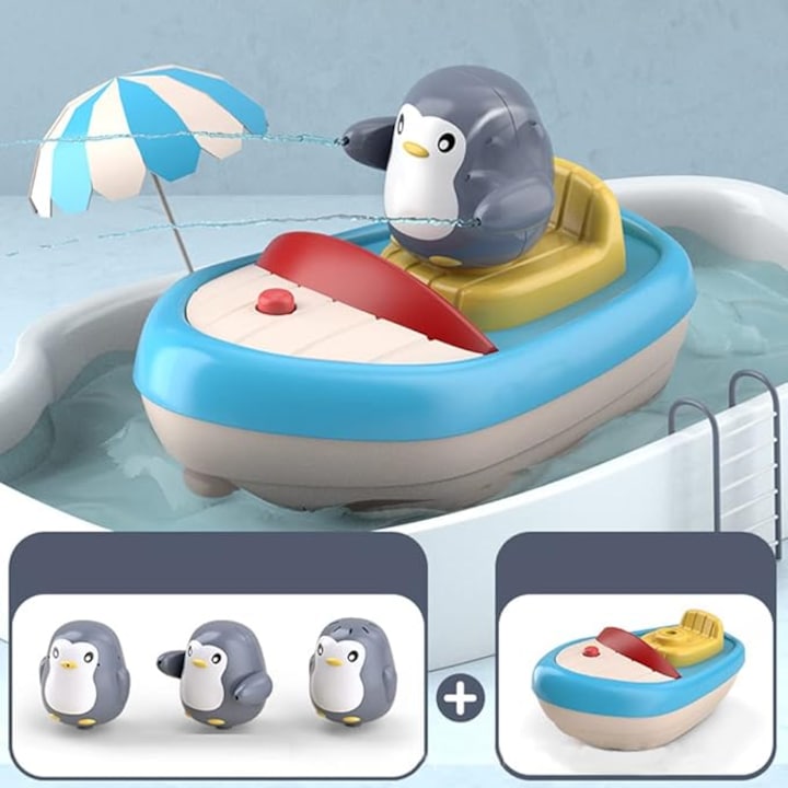 Fürdőjáték, pingvin, 3 permetezési mód, többszínű, gyerekeknek