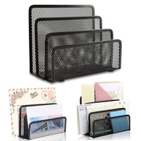 Suport Organizator Birou Multifunctional, Axroad Mall, Suport pentru plicuri, Cu 3 Compartimente, Metalic mesh, Acces convenabil, Poate stoca dosare, plicuri, informatii de hartie A4 si alte papetarie pentru birouri, 7.8*13.8*17.5cm, Negru/Argintiu