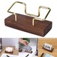 Suport carti vizita pentru birou, Axroad Mall, Suporturi pentru carti de vizita de masa, Design rafinat si modern, Pentru receptia hotelului, birou si conferinte, Lemn nuc/Metal, 9.5*3.5cm, Culoare cafea