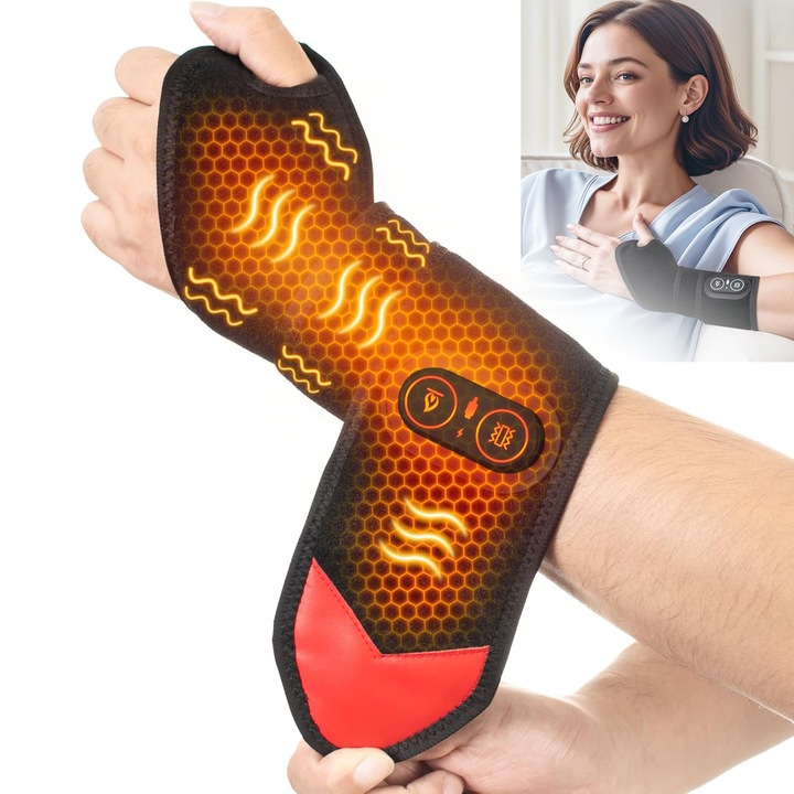 Centura pentru incheietura mainii cu lumina rosie, 36 LED-uri, 3 niveluri de reglare, Cu functie de masaj, 3000mAh, Amelioreaza inflamatia si durerile musculare, Negru