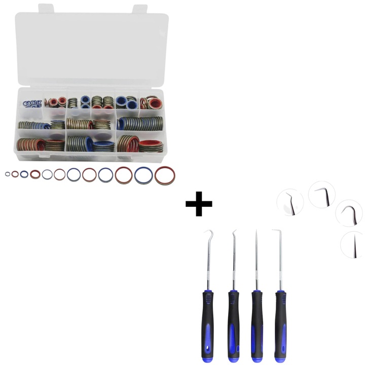 Set trusa saiba metal cu cauciuc o-ring 245 bucati 12 dimensiuni M6 la M30, inel etansare pentru, tractor, combina, utilaje agricole, auto, atv, stas metric +set 4 unelte extragere garnituri