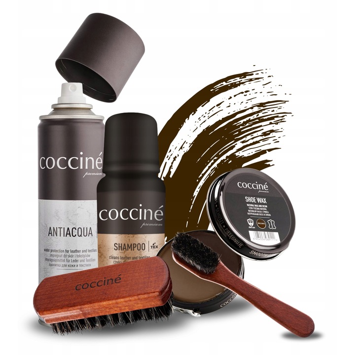 Set de curatat incaltaminte, Coccine, 5 in 1, sampon de curatat 75 ml, crema de pantofi maro 40 ml, marker cu pensula, pensula 12 cm, impregnare Coccine Antiacqua 150 ml, multicolor, setul include: sampon, pasta, marker, pensula, impregnare, material: pla