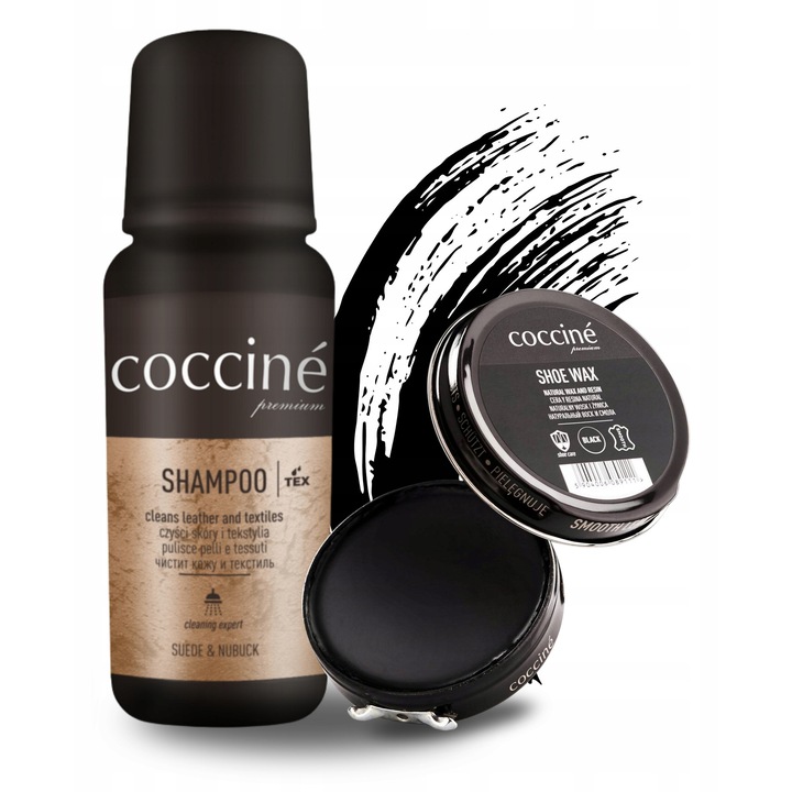 Set de ingrijire a incaltamintei, Coccine, Sampon pentru incaltaminte 75 ml + Crema de pantofi neagra 40 ml, 2 in 1, Negru, Setul include: sampon pentru incaltaminte 75 ml, crema de pantofi neagra 40 ml, Plastic, Indepartare eficienta a petelor, Protectie
