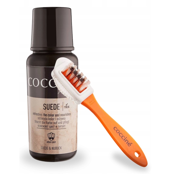 Renovator pentru piele intoarsa, Coccine, incolor, 75ml, 1 x solutie, 1 x perie, pentru ingrijirea pielii intoarse si a nubucului, incolor, set 2 in 1, material: lichid si perie, proprietati: hraneste, protejeaza, restabileste culoarea