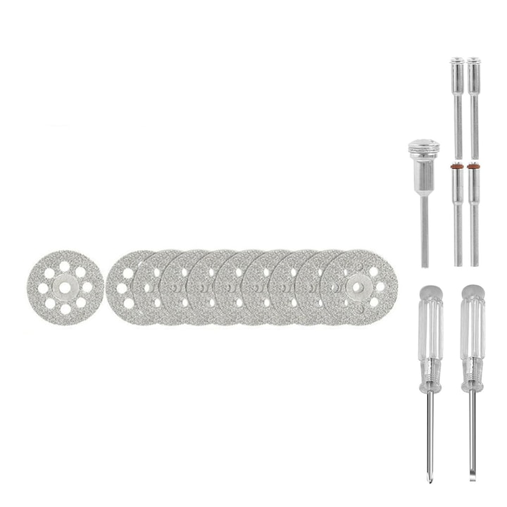 Set 12 discuri polizor pentru metal si 2 tije, Diamant, lemn, 30mm, Argintiu