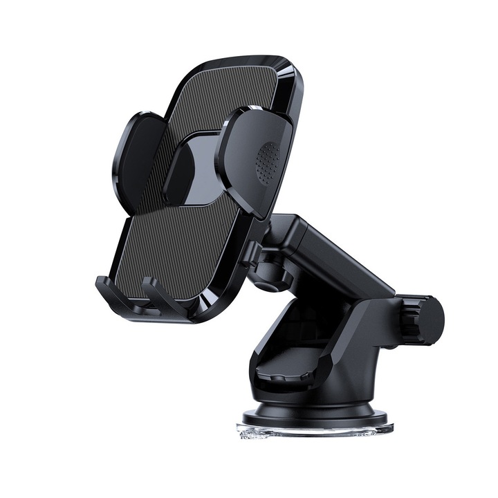 Suport auto pentru telefon, SAMOLEUS, montare pe tabla sau parbriz, ajustare 360 grade, ventuza, negru, 11x4x6.5cm