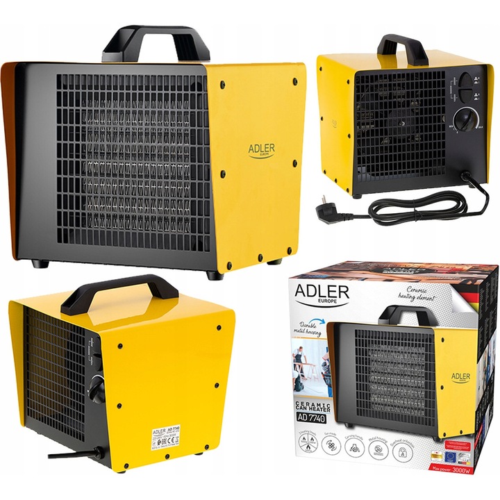 Керамична аеротерма Adler 3000W, 3 мощности, термостат, метал, 28x21x27см