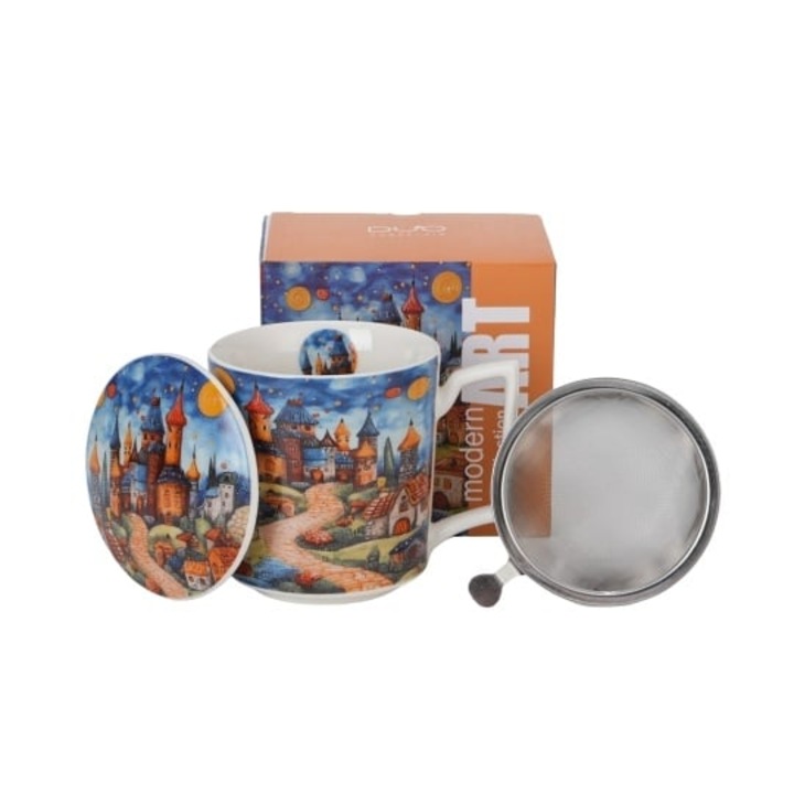 Cana portelan cu infuzor inox, 450ml, Modern Sleepy Kingdom
