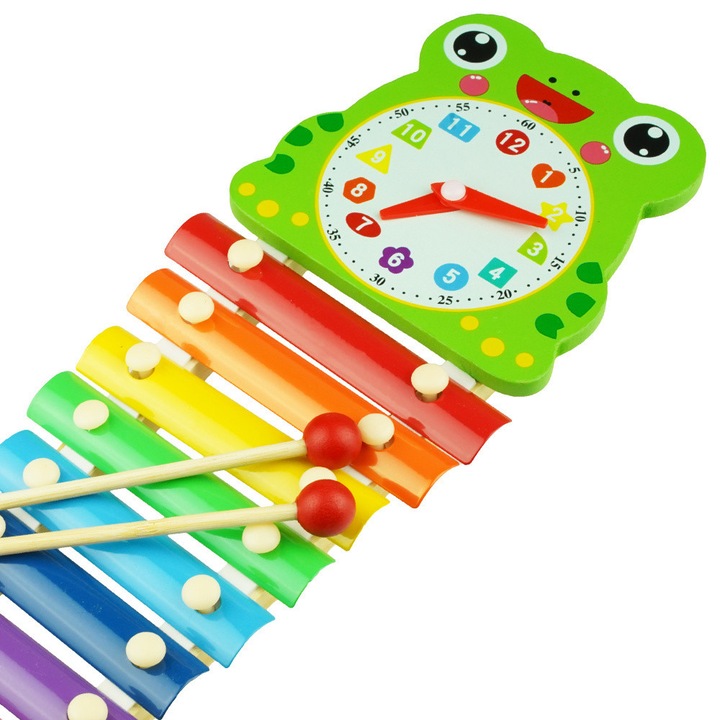 Jucarie muzicala ceas KinderSafe, set cu 2 bete si ceas, 8 placi metalice