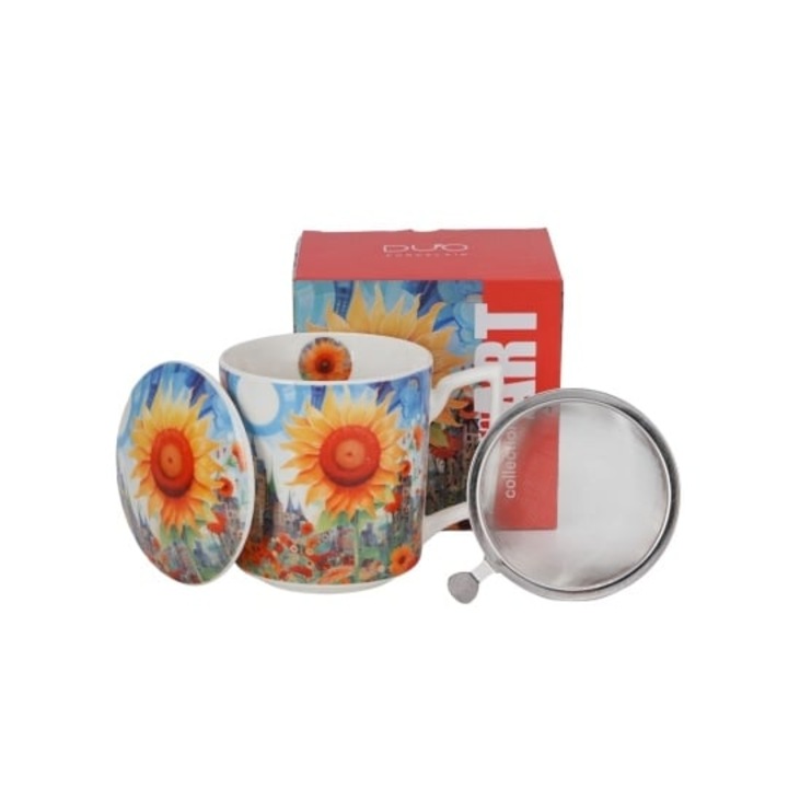 Cana portelan cu infuzor inox, 450ml, Modern Sunflower