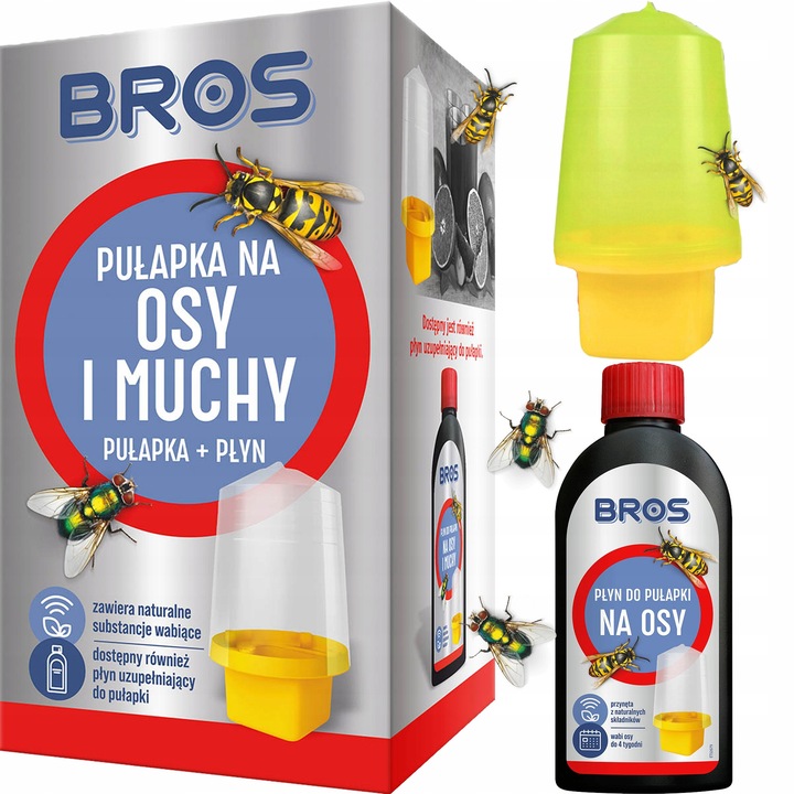 Capcana pentru insecte BROS, set cu 200 ml lichid atragator, utilizare in exterior, fara substante chimice