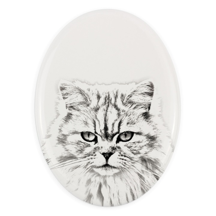 Placa ceramica personalizata pentru amintirea animalului de companie, Art-Dog, 10,5x7,5cm, design cu pisica