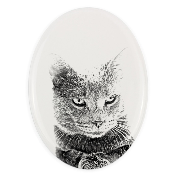 Placa ceramica personalizata, Art-Dog, cu fotografie, 10,5x7,5cm, ovala, pentru amintirea animalului de companie