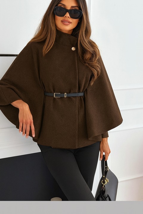 Cardigan tip capa maro inchis cu curea – S-M-L