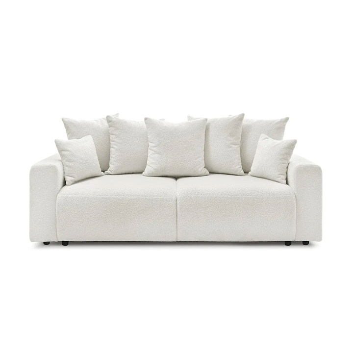 Canapea Extensibila 3 locuri LIVIGNO, cu lada de depozitare, 7 perne, 235x93x100 cm, Alb - Anthology