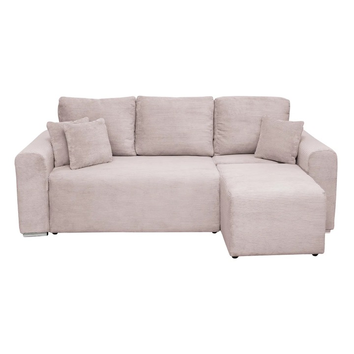 Coltar/Canapea extensibil Expomob BEGA, cu arcuri si lada depozitare, colt interschimbabil, dimensiune 240x153x80 cm, culoare roz pudra