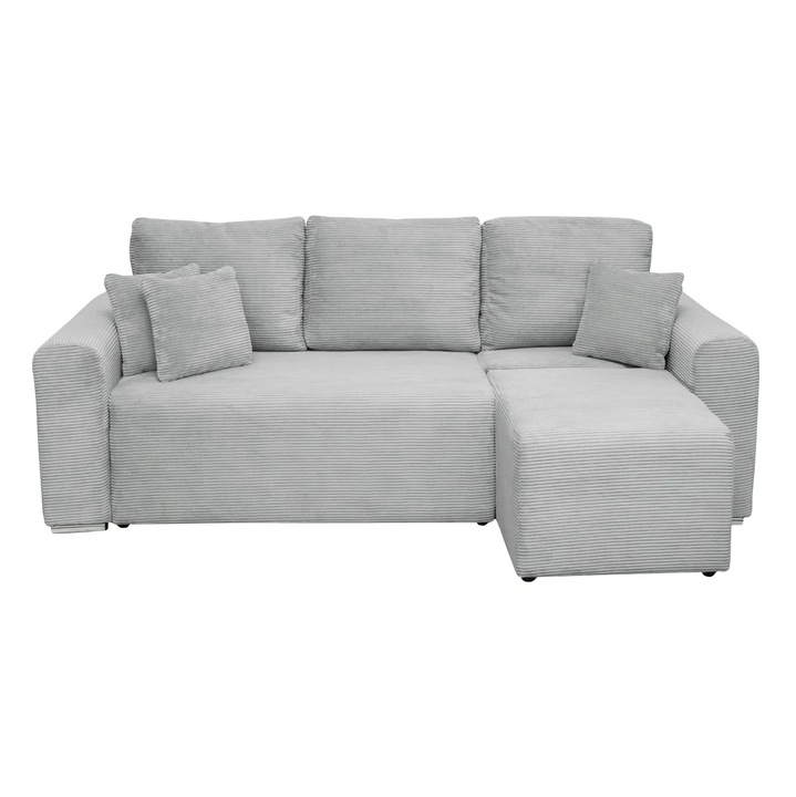 Coltar/Canapea extensibil Expomob BEGA, cu arcuri si lada depozitare, colt interschimbabil, dimensiune 240x153x80 cm, culoare gri deschis