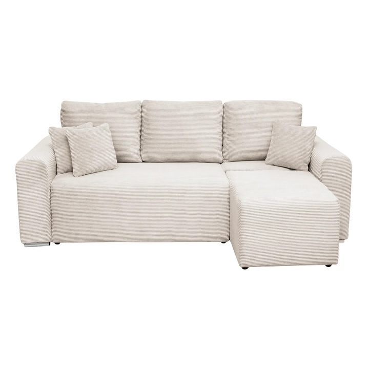 Coltar/Canapea extensibil Expomob BEGA, cu arcuri si lada depozitare, colt interschimbabil, dimensiune 240x153x80 cm, culoare bej