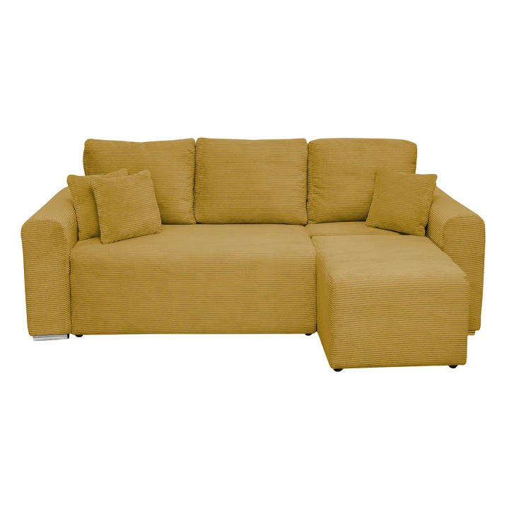 Coltar/Canapea extensibil Expomob BEGA, cu arcuri si lada depozitare, colt interschimbabil, dimensiune 240x153x80 cm, culoare mustar