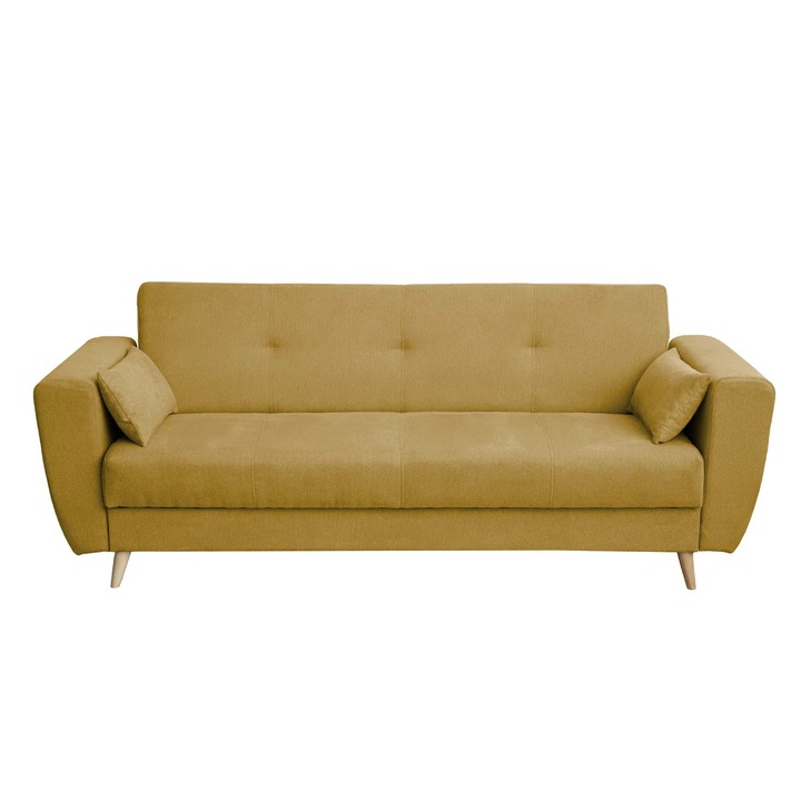 Canapea extensibila Expomob SIENA, 3 locuri, cu arcuri si lada depozitare, dimensiune 230x87x92 cm, culoare galben