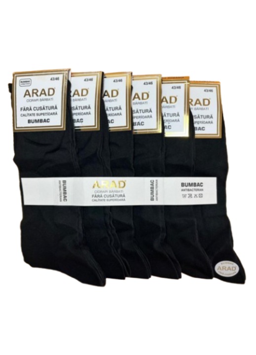 Set 6 Sosete Lungi Fara Cusatura Arad, Material Respirabil Si Usor Parfumat, Negru