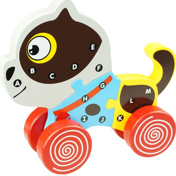 3D пъзел KinderSafe, куче, 3 части, цветен, с връв за дърпане