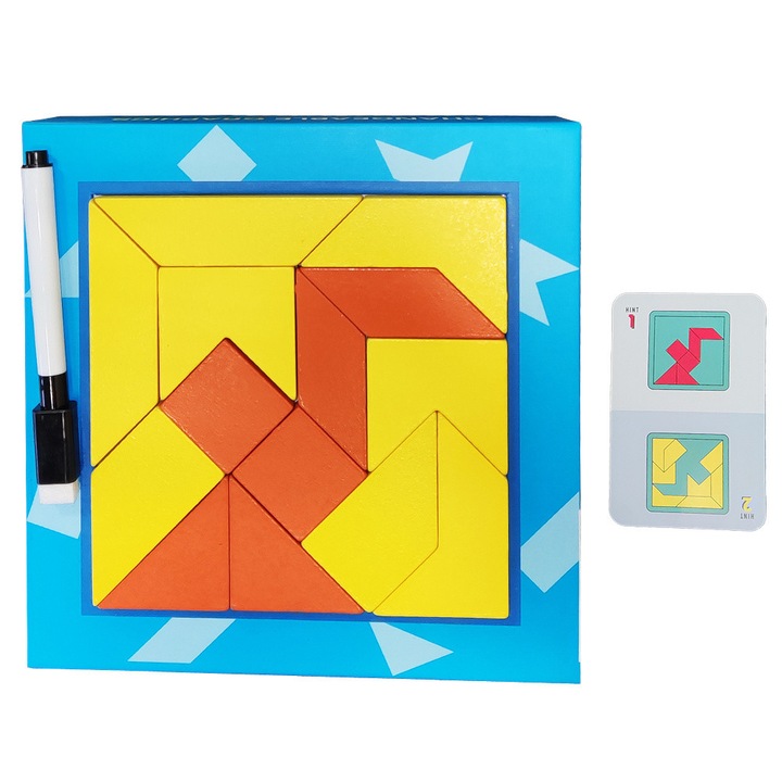 Образователен пъзел от дърво KinderSafe, 14 вида блокчета, дъска с маркер, многоцветен