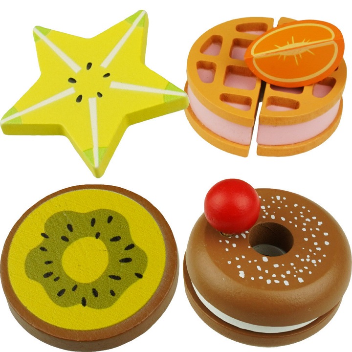 Дървен комплект за чай KinderSafe, с декоративни аксесоари, за деца, многоцветен