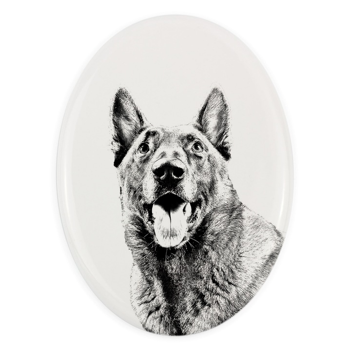 Placa ceramica personalizata cu fotografie, Art-Dog, 10,5x7,5cm, ovala, pentru amintirea animalului de companie