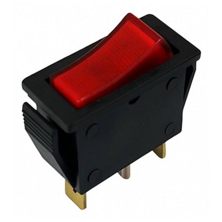 Comutator T120-11, 3 pini, 2 poziții, Iluminat, Roșu, 250VAC, 15A, 28x11mm, SPST