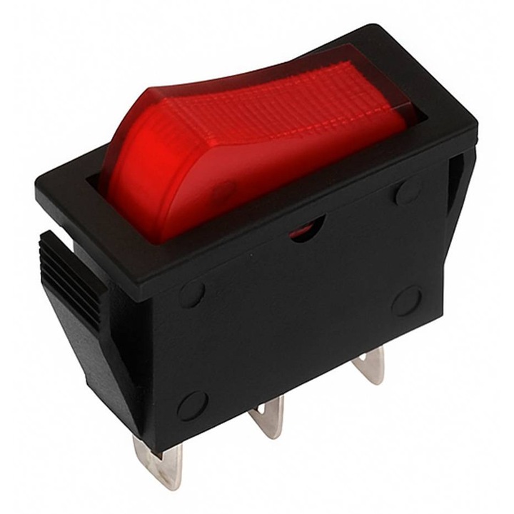 Kapcsoló T120-33, 3 pólusú, 2 állású, Világító, Piros, 250VAC, 15A, 28x11mm, SPST