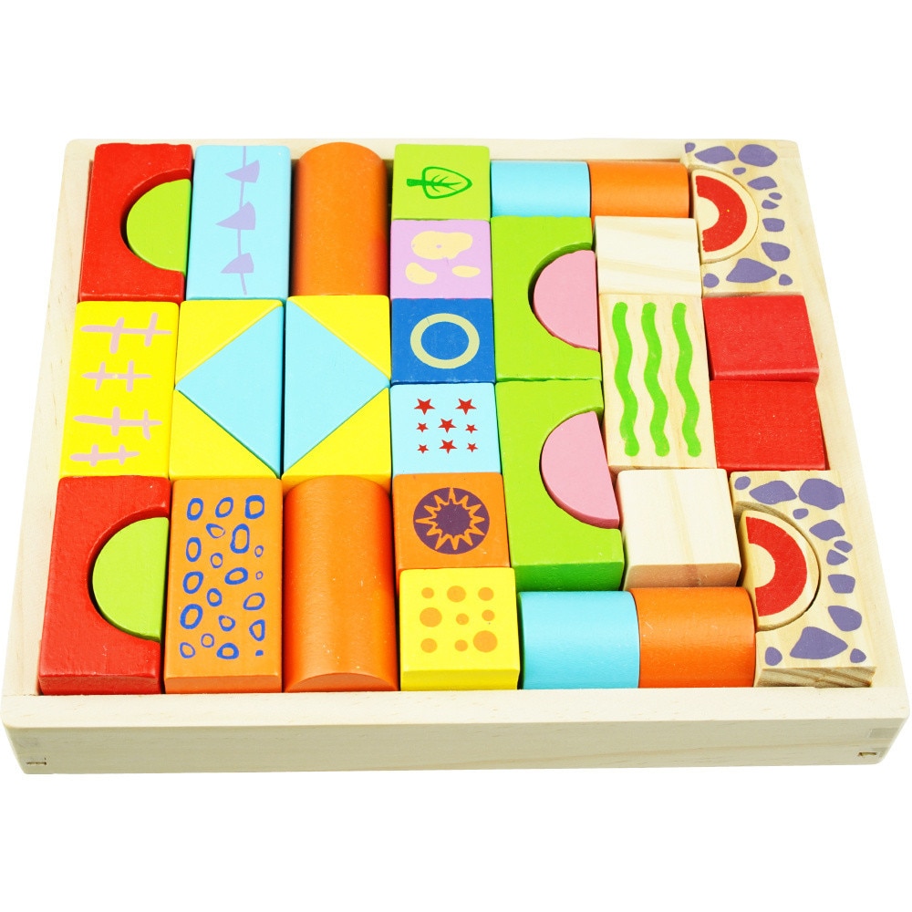Set cuburi din lemn KinderSafe, 42 elemente, diverse forme si culori ...
