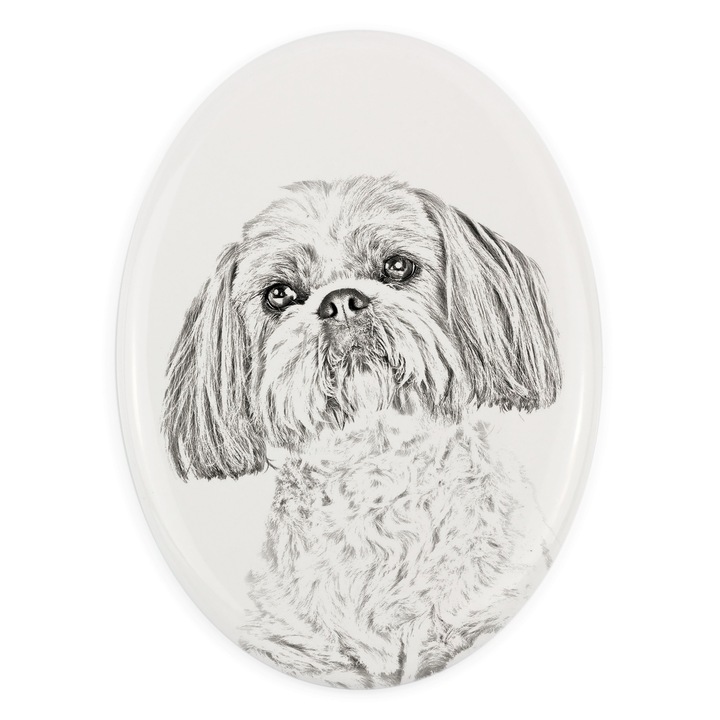 Placa ceramica personalizata cu fotografie, Art-Dog, 10,5x7,5cm, ovala, pentru amintirea animalului de companie