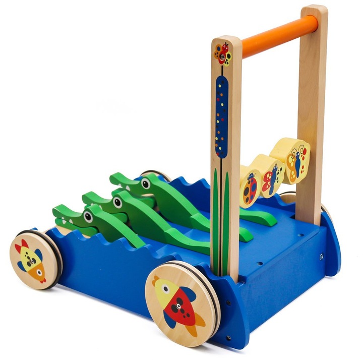 Antemergator din lemn KinderSafe, cu crocodili veseli, interactiv, multicolor