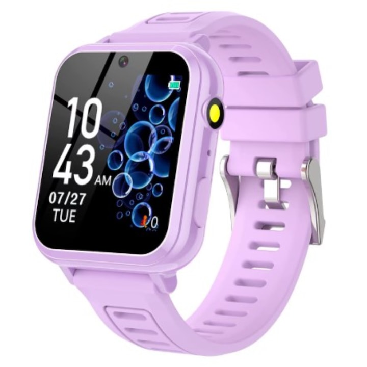 Часовник BeSmart W015 smartwatch, Метален, Видео и аудио запис, Аларма, Календар, Камера, Музикален плейър, Сензорен екран, Водоустойчив, С 24 игри, За деца 3-14 години, Модел 2023, Лилав